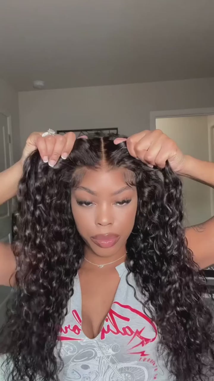 Unique Hair Pre Cut Pre Bleached 7x5 Lace Wear Go Glueless Wig 100% Human Hair Natural Color Water Wave Lace Front Wig