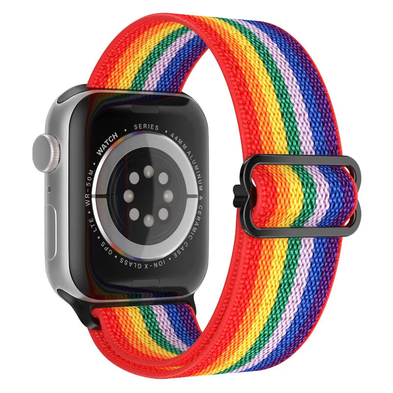 Elastic Strap for Apple Watch Series 9/8/7 6 5 4 Se ultra 2 49mm 41mm 45mm 40mm/44mm pride Nylon loop Shiny Bracelet iWatch Band