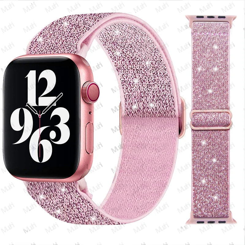 Elastic Strap for Apple Watch Series 9/8/7 6 5 4 Se ultra 2 49mm 41mm 45mm 40mm/44mm pride Nylon loop Shiny Bracelet iWatch Band