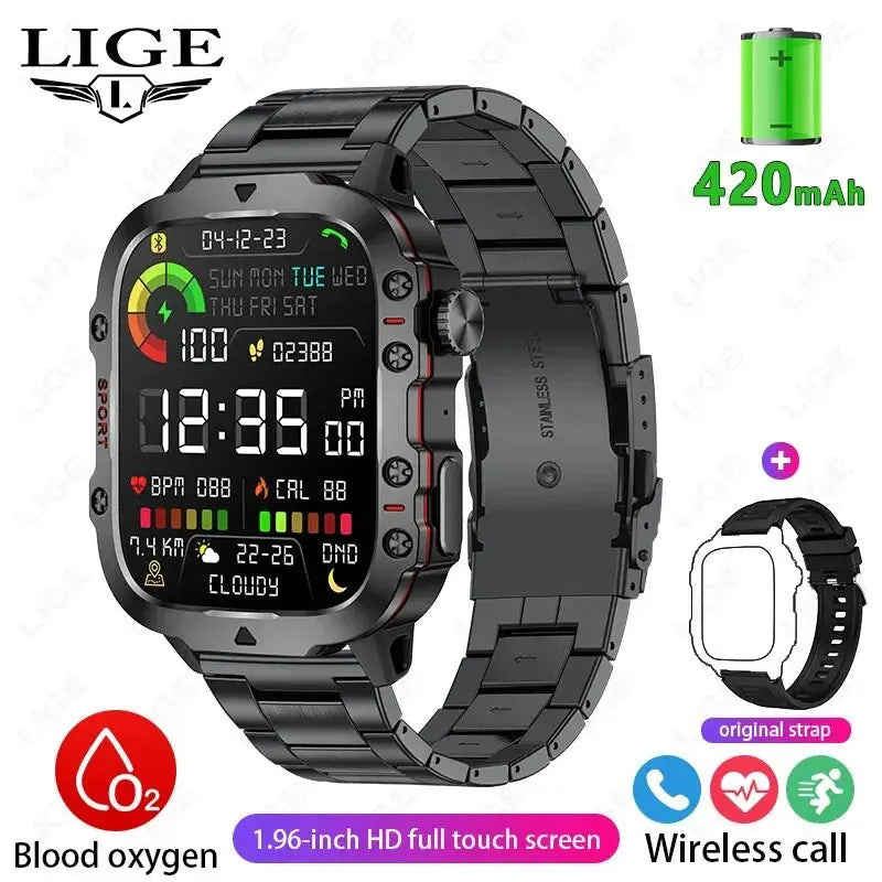 LIGE New Smart Watch 1.96 Inch Screen 420 MAh Bluetooth Call Voice Assistant Watch Sports Fitness Waterproof Smartwatch For Men - MaJuah