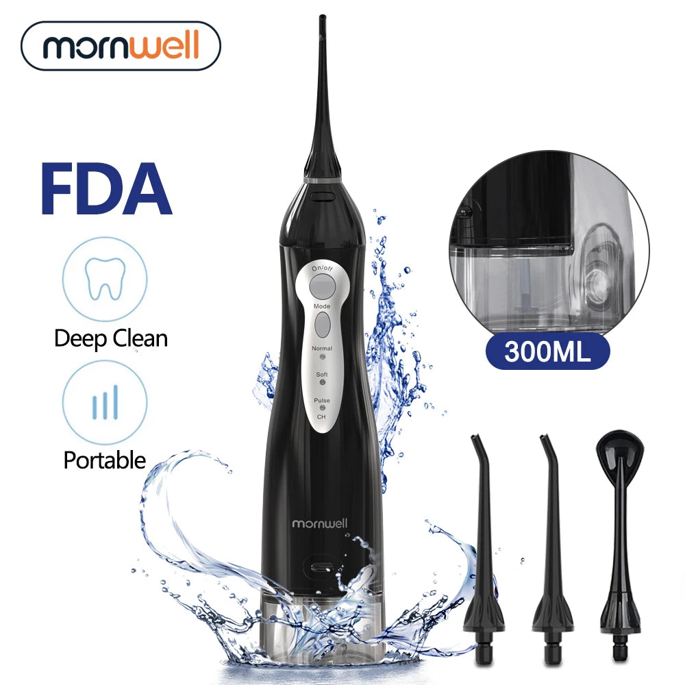 Mornwell D52 Oral Irrigator USB Rechargeable Water Flosser Portable Dental Water Jet 300ML Water Tank Waterproof Teeth Cleaner