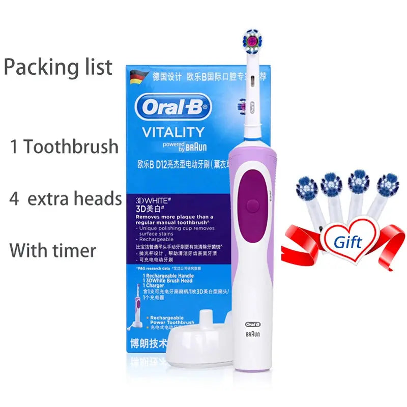 Oral B Electric Toothbrush Adult Rotation Clean Teeth Charging Tooth Brush 3D Whiten Teeth Oral Care Brush With Gift Brush Heads - MaJuah