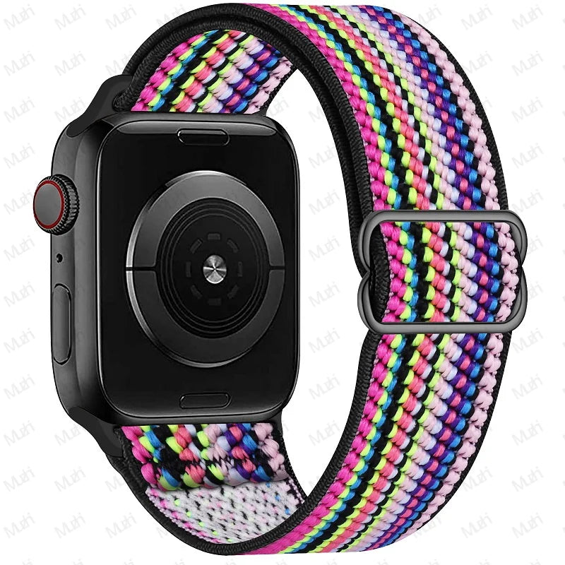 Elastic Strap for Apple Watch Series 9/8/7 6 5 4 Se ultra 2 49mm 41mm 45mm 40mm/44mm pride Nylon loop Shiny Bracelet iWatch Band