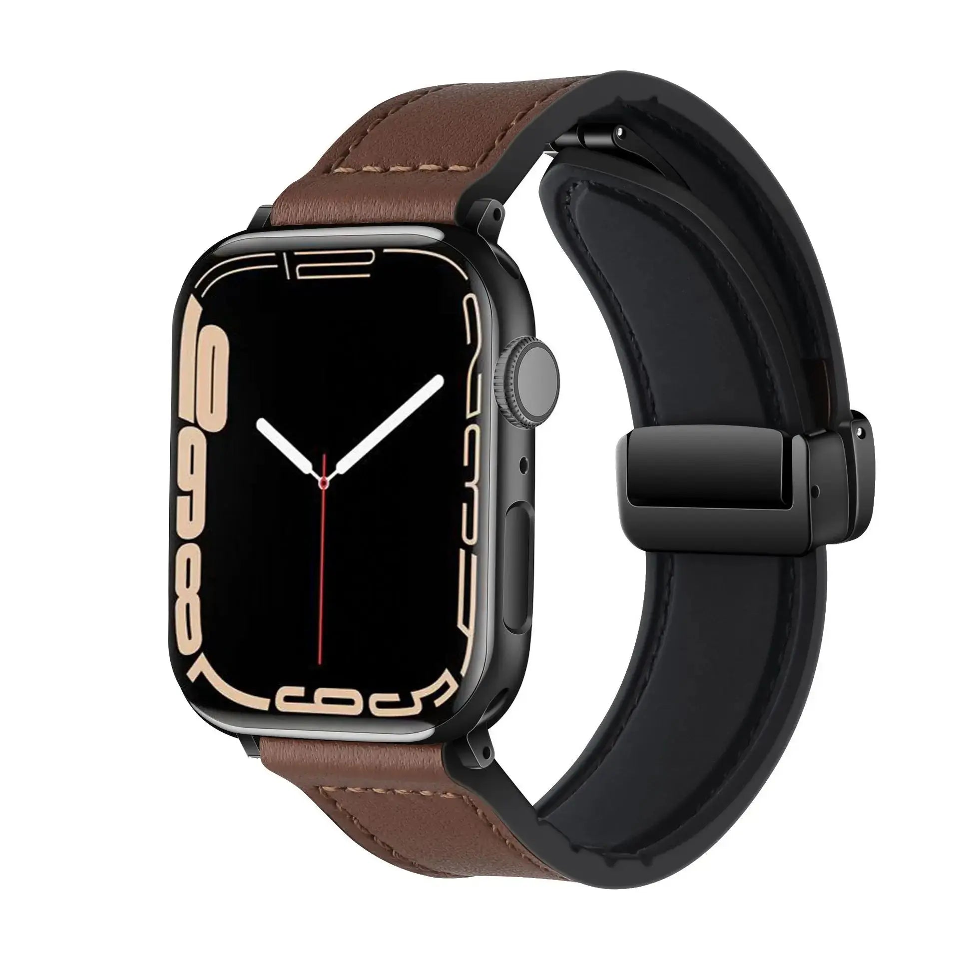 Magnetic Strap for Apple watch band 44mm 40mm 45mm 41mm Genuine Leather+silicone bracelet iWatch series 9 8 7 6 se ultra 2 49mm - MaJuah