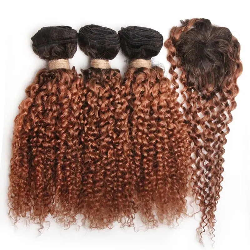 Kinky Curly Bundles With Closure Natural Human Hair Bundles Short Indian Hair Bundles With Circular Closure - MaJuah