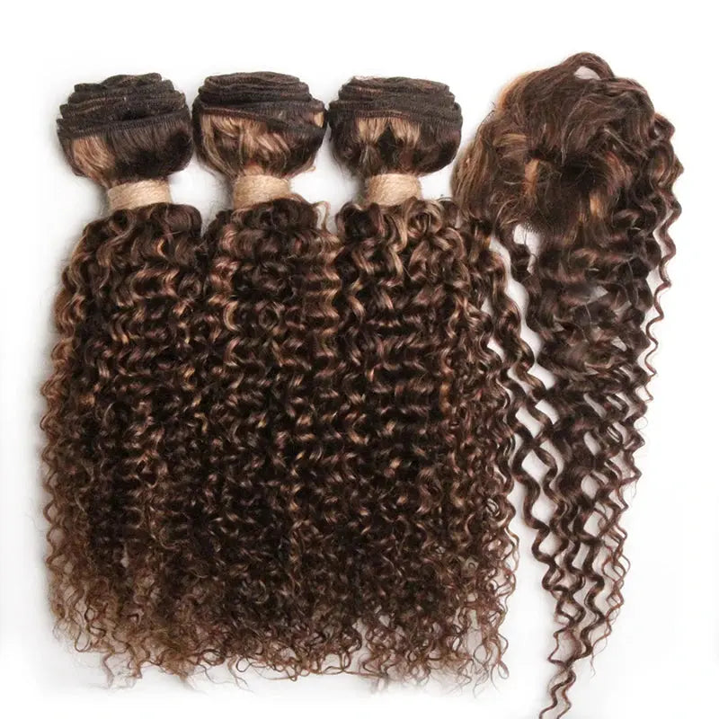 Kinky Curly Bundles With Closure Natural Human Hair Bundles Short Indian Hair Bundles With Circular Closure - MaJuah