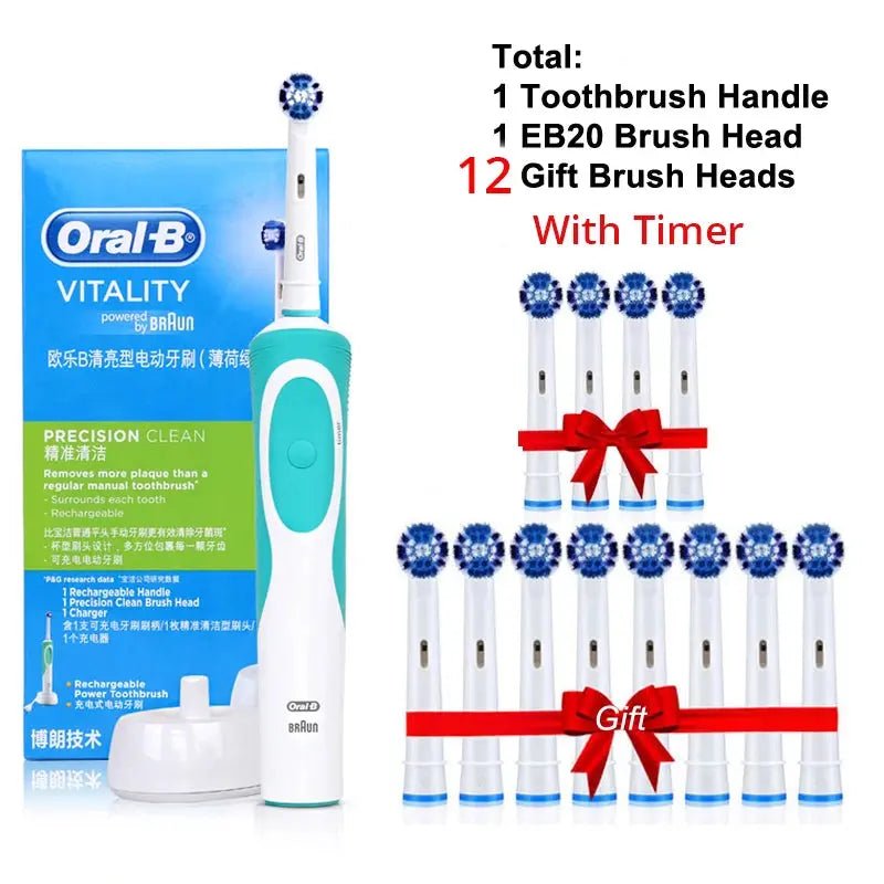 Oral B Electric Toothbrush Adult Rotation Clean Teeth Charging Tooth Brush 3D Whiten Teeth Oral Care Brush With Gift Brush Heads - MaJuah