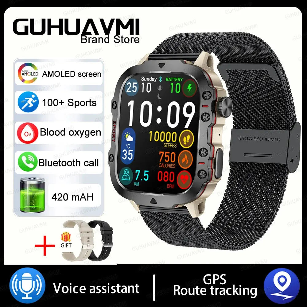 2024 Outdoor Military 3ATM Waterproof Smart Watch Men 420mAh Battery Heart Rate Sports Fitness Watches Bluetooth Call Smartwatch - MaJuah