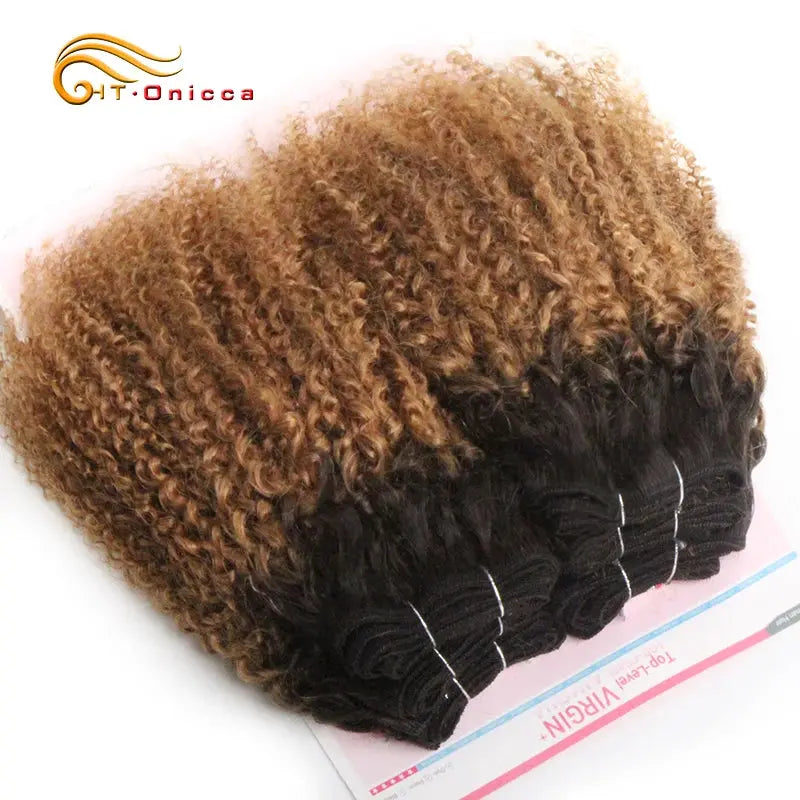 6Pcs/Lot Peruvian Curly Bundles Jerry Curl Double Drawn Human Hair Remy Funmi Hair T1B 30 99J Colored Hair Extension - MaJuah