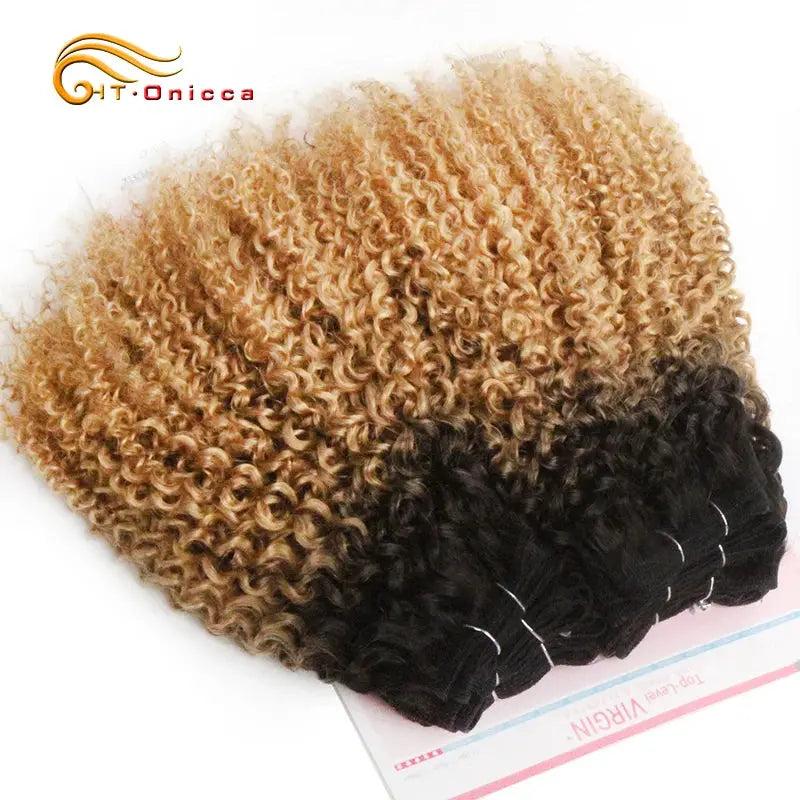 6Pcs/Lot Peruvian Curly Bundles Jerry Curl Double Drawn Human Hair Remy Funmi Hair T1B 30 99J Colored Hair Extension - MaJuah