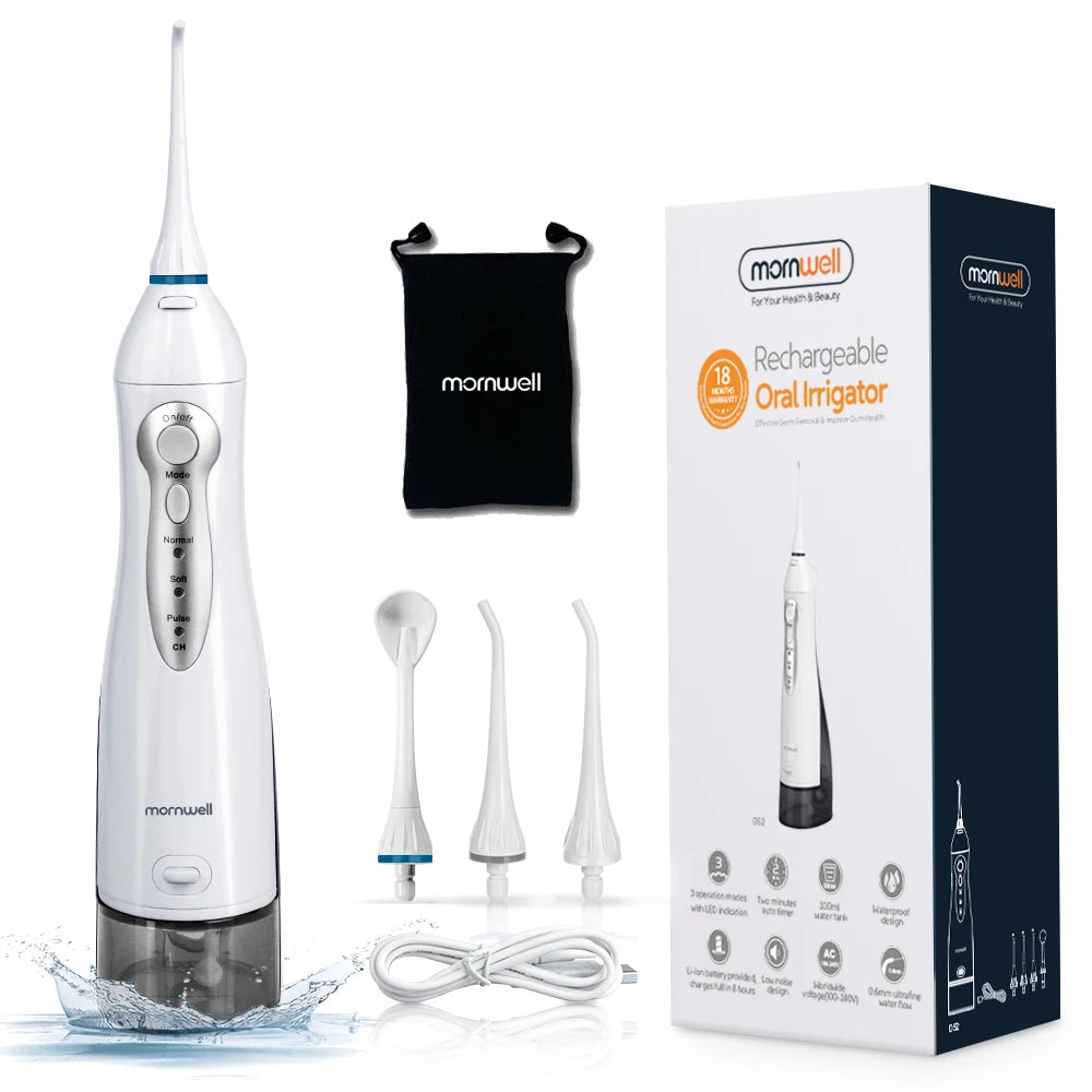 Mornwell D52 Oral Irrigator USB Rechargeable Water Flosser Portable Dental Water Jet 300ML Water Tank Waterproof Teeth Cleaner
