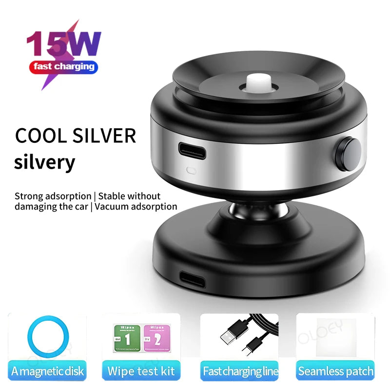 Support wireless charging 360 ° rotatable vacum car holder for iPhone Samsung Xiaomi magnetic car mount vacuum phone holder