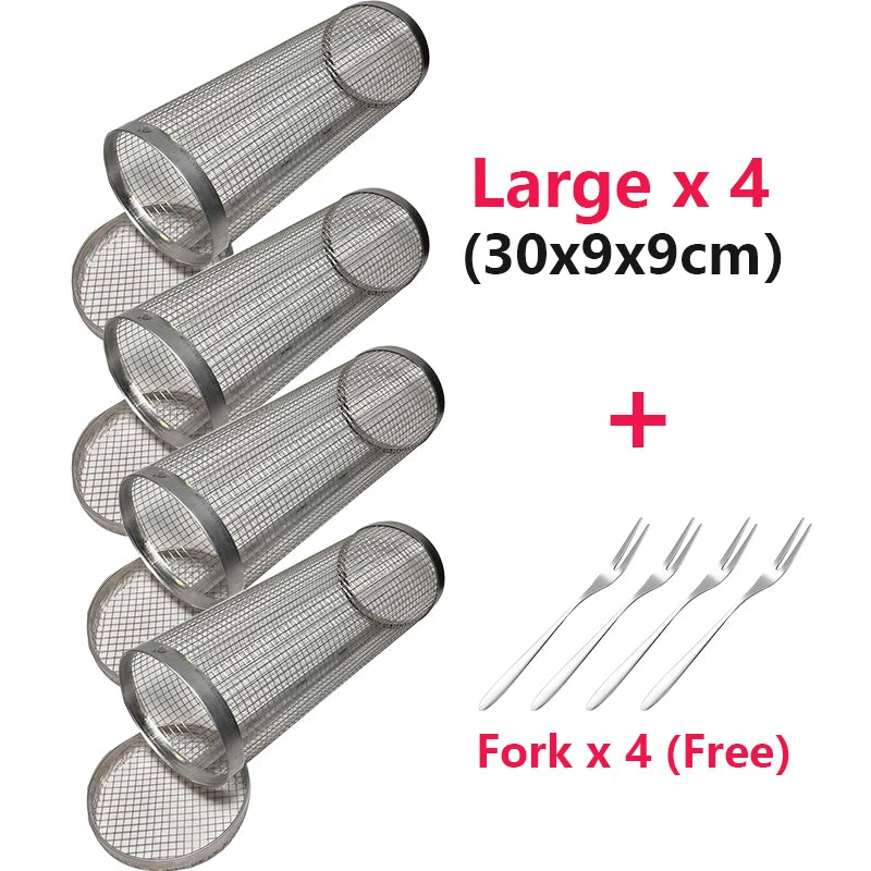 Stainless Steel Rolling Grilling BBQ Basket: Leakproof Mesh Barbecue Rack for Outdoor Picnic & Camping
