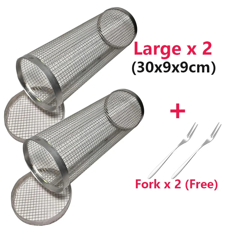 Stainless Steel Rolling Grilling BBQ Basket: Leakproof Mesh Barbecue Rack for Outdoor Picnic & Camping