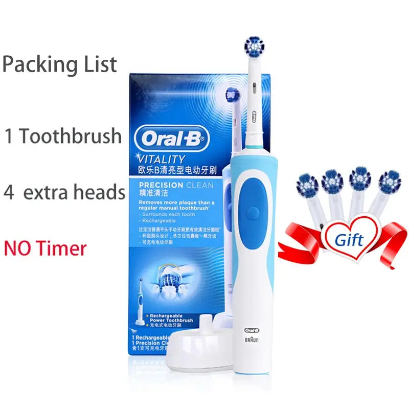 Oral B Electric Toothbrush Adult Rotation Clean Teeth Charging Tooth Brush 3D Whiten Teeth Oral Care Brush With Gift Brush Heads - MaJuah