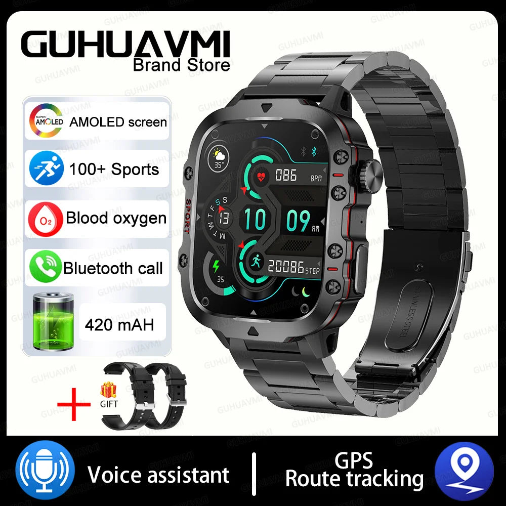 2024 Outdoor Military 3ATM Waterproof Smart Watch Men 420mAh Battery Heart Rate Sports Fitness Watches Bluetooth Call Smartwatch