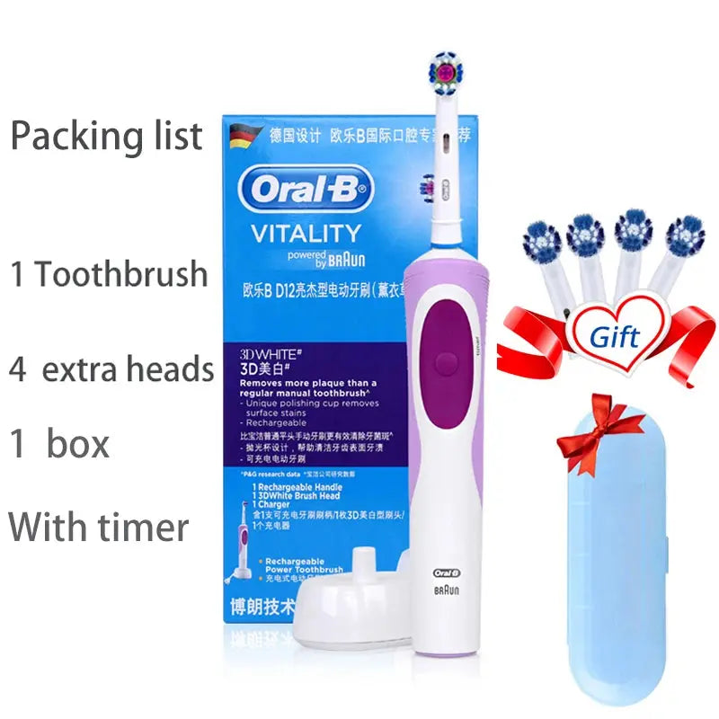 Oral B Electric Toothbrush Adult Rotation Clean Teeth Charging Tooth Brush 3D Whiten Teeth Oral Care Brush With Gift Brush Heads - MaJuah