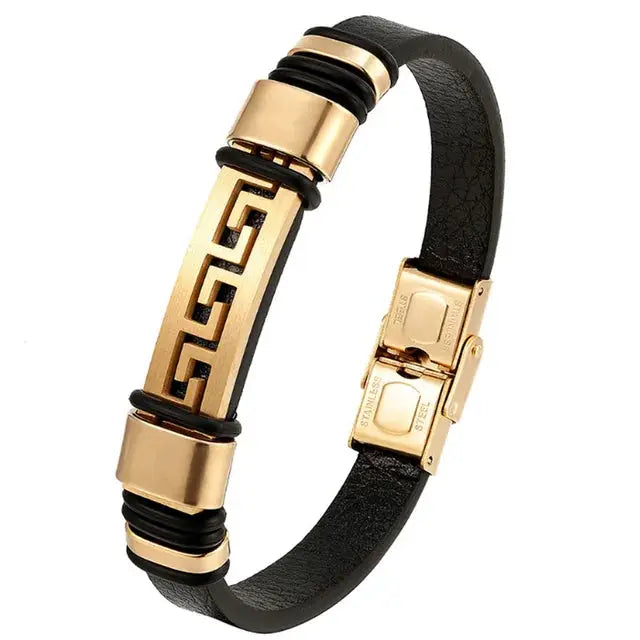 Leather Bracelet 316L Stainless Steel Buckle Fashion Men Hand Statement punk Bracelet - MaJuah