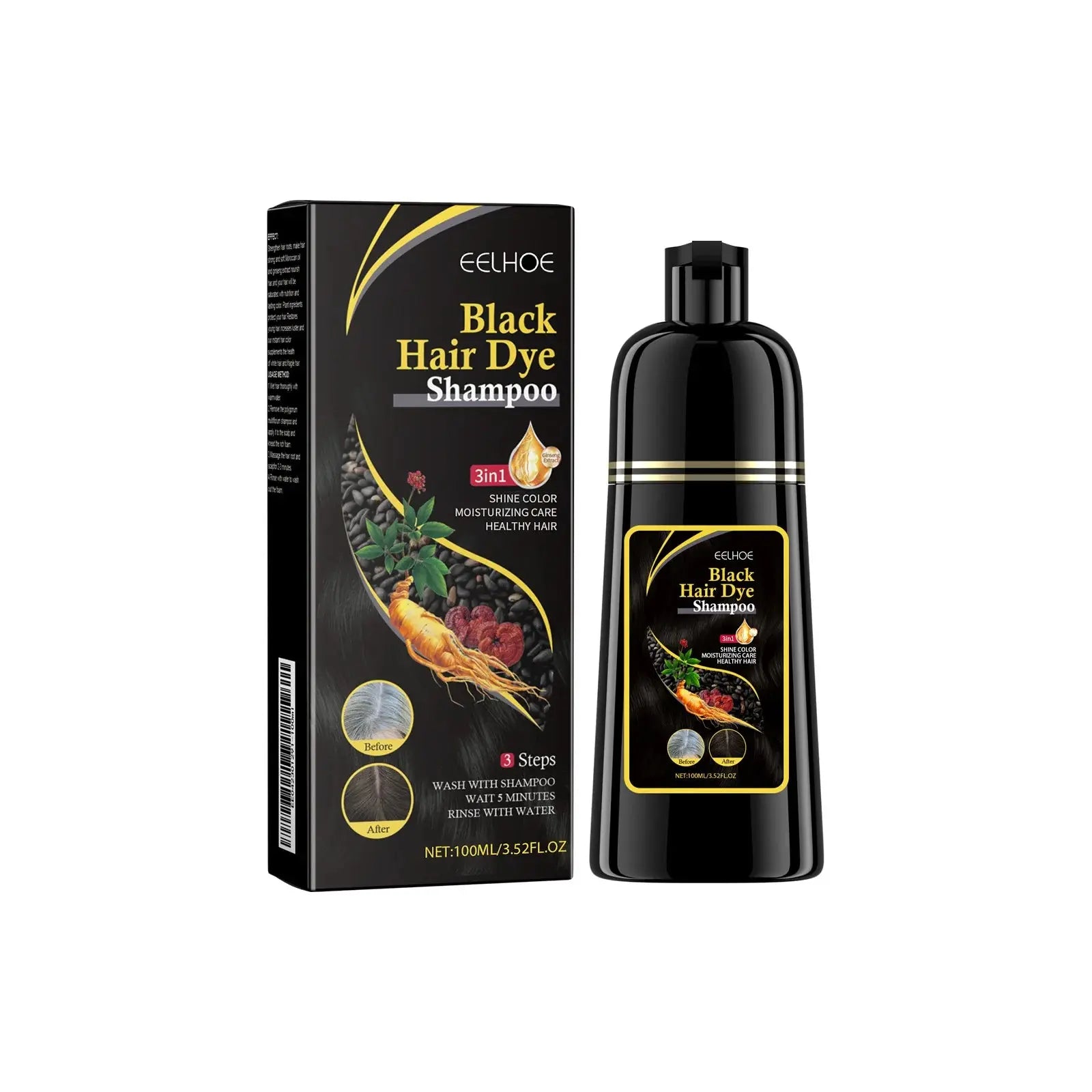 EELHOE 100ml Natural Plant Hair Dye Shampoo 3 in 1 Hair Color Shampoo for Gary Hair Quick Dark Black And Women Men Grey Coverage - MaJuah