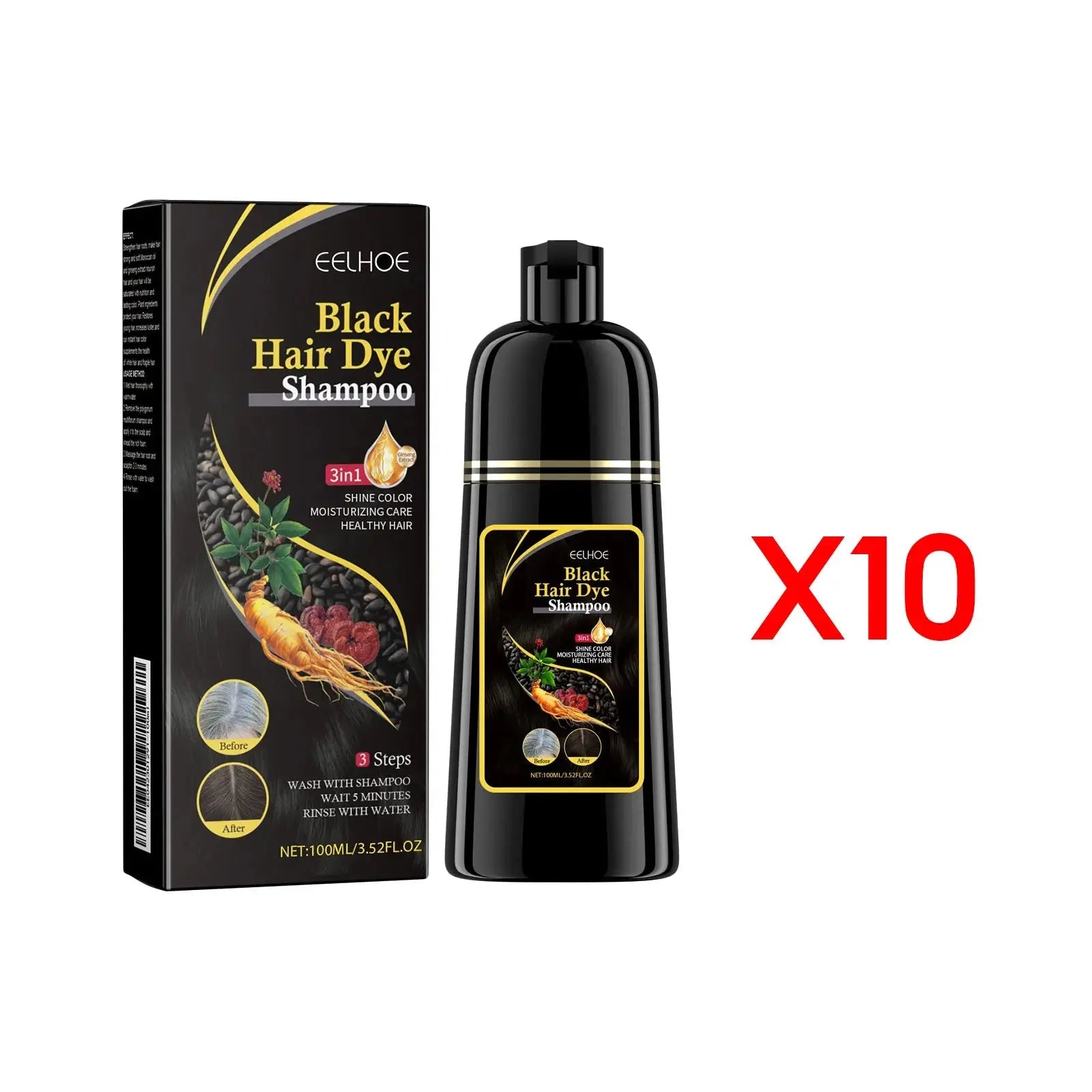 EELHOE 100ml Natural Plant Hair Dye Shampoo 3 in 1 Hair Color Shampoo for Gary Hair Quick Dark Black And Women Men Grey Coverage - MaJuah