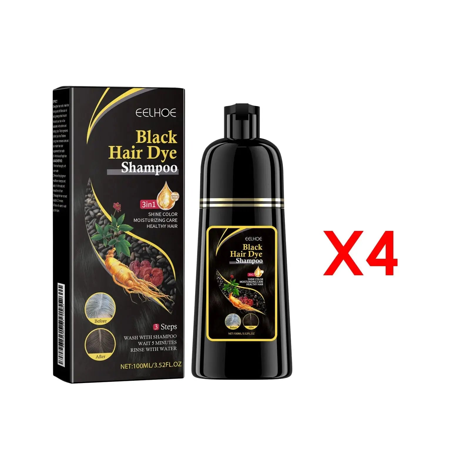 EELHOE 100ml Natural Plant Hair Dye Shampoo 3 in 1 Hair Color Shampoo for Gary Hair Quick Dark Black And Women Men Grey Coverage - MaJuah