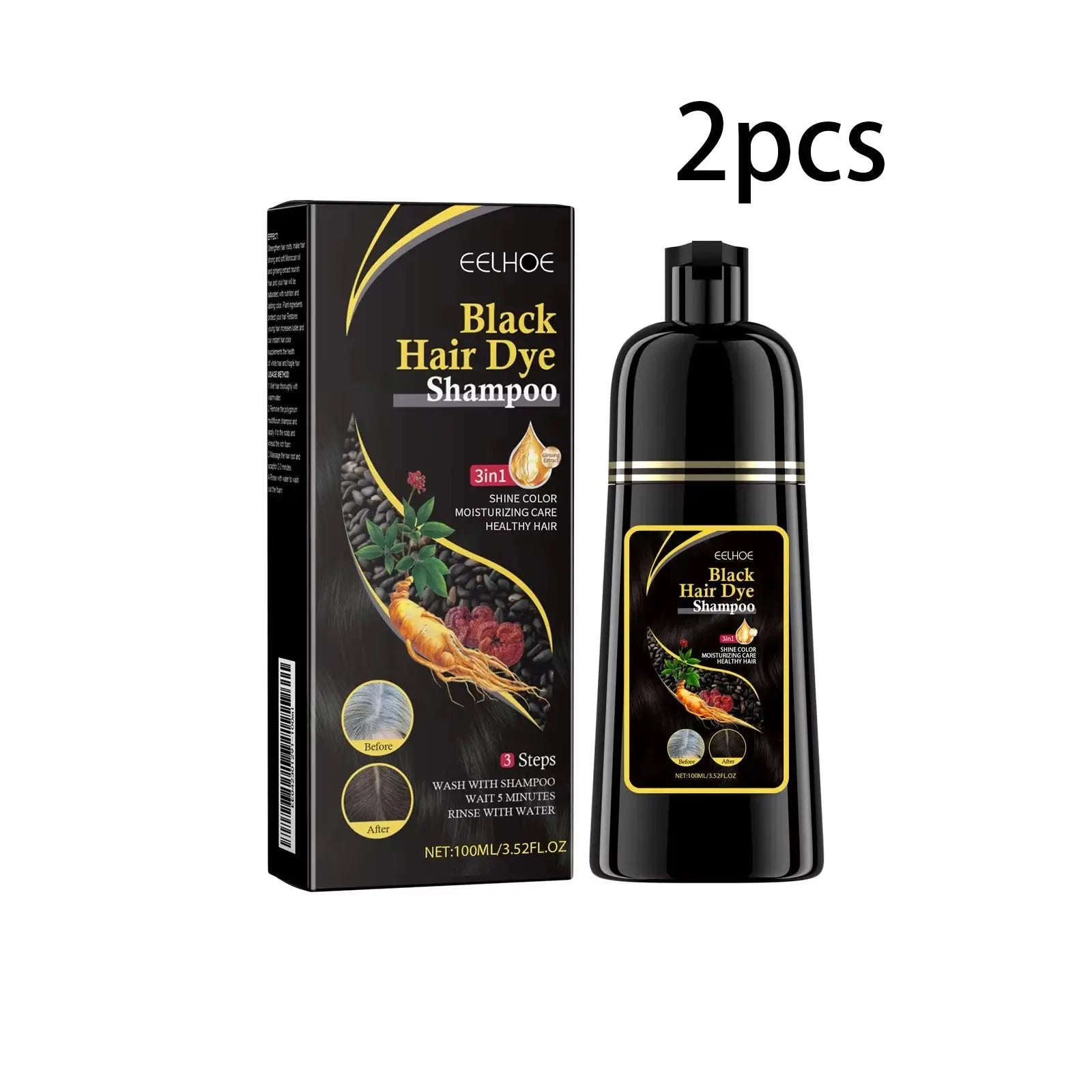 EELHOE 100ml Natural Plant Hair Dye Shampoo 3 in 1 Hair Color Shampoo for Gary Hair Quick Dark Black And Women Men Grey Coverage - MaJuah