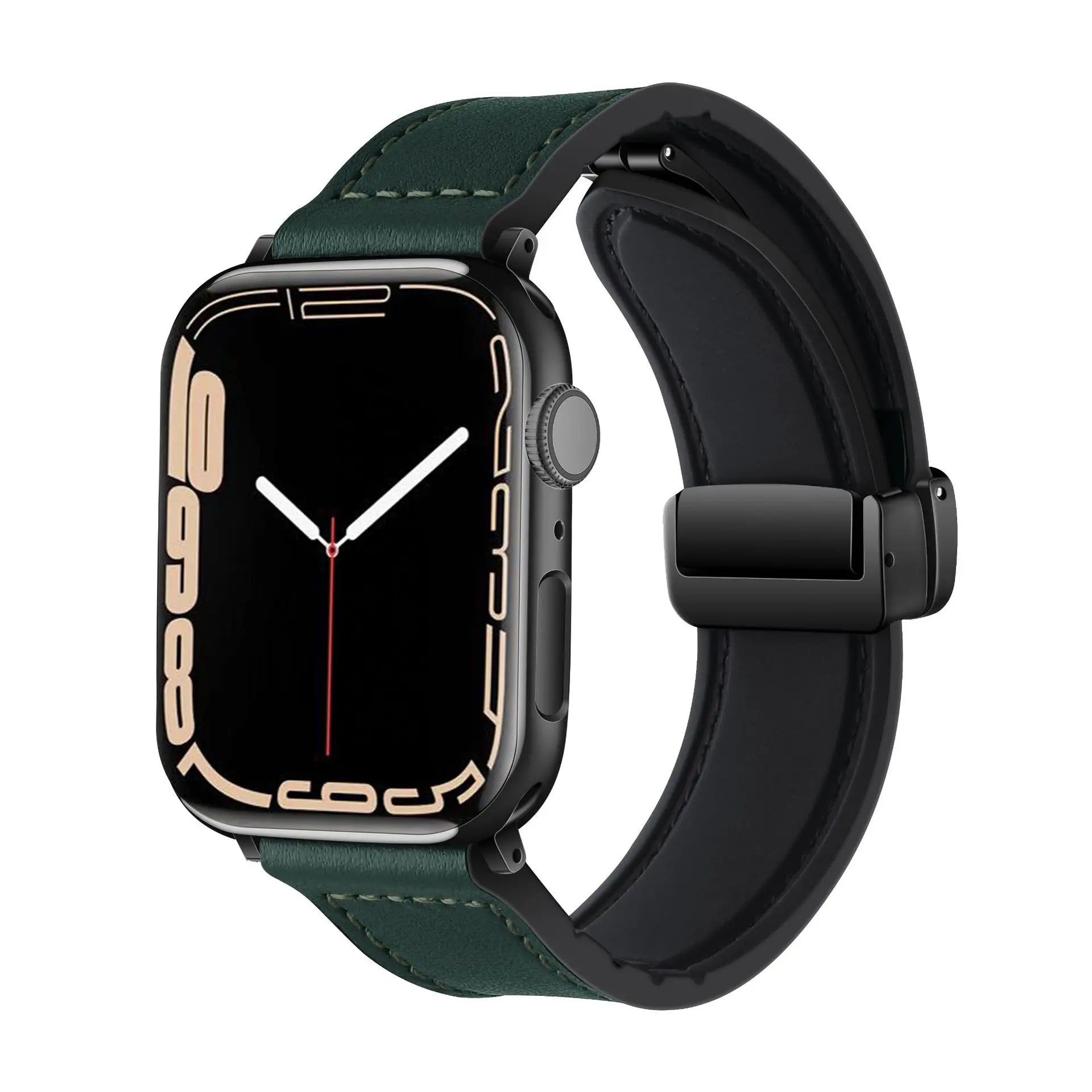 Magnetic Strap for Apple watch band 44mm 40mm 45mm 41mm Genuine Leather+silicone bracelet iWatch series 9 8 7 6 se ultra 2 49mm