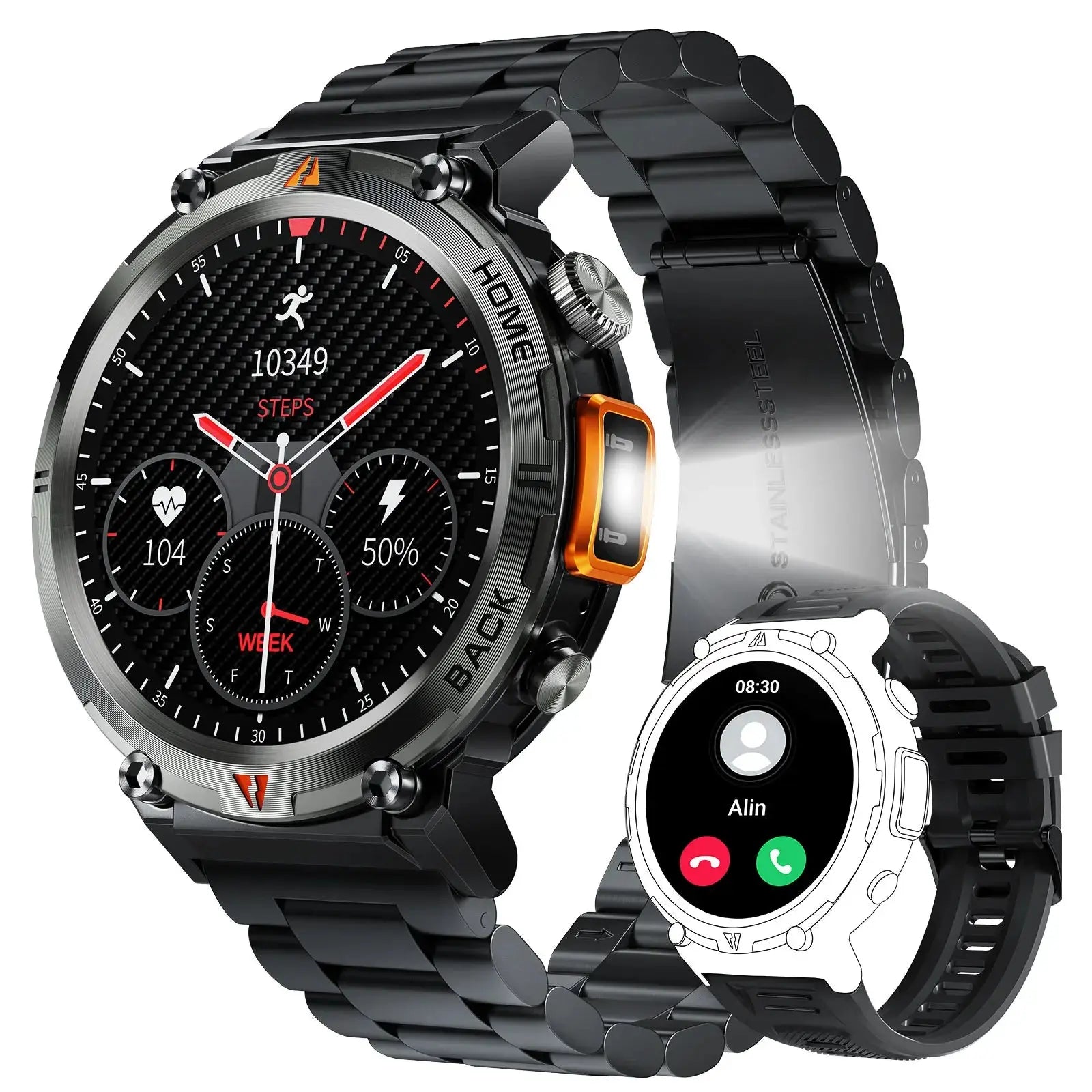 EIGIIS KE3 Bluetooth Call Smart Watch Men Full Touch Screen Health Monitor Clock With Flashlight Men SmartWatch For IOS Android - MaJuah