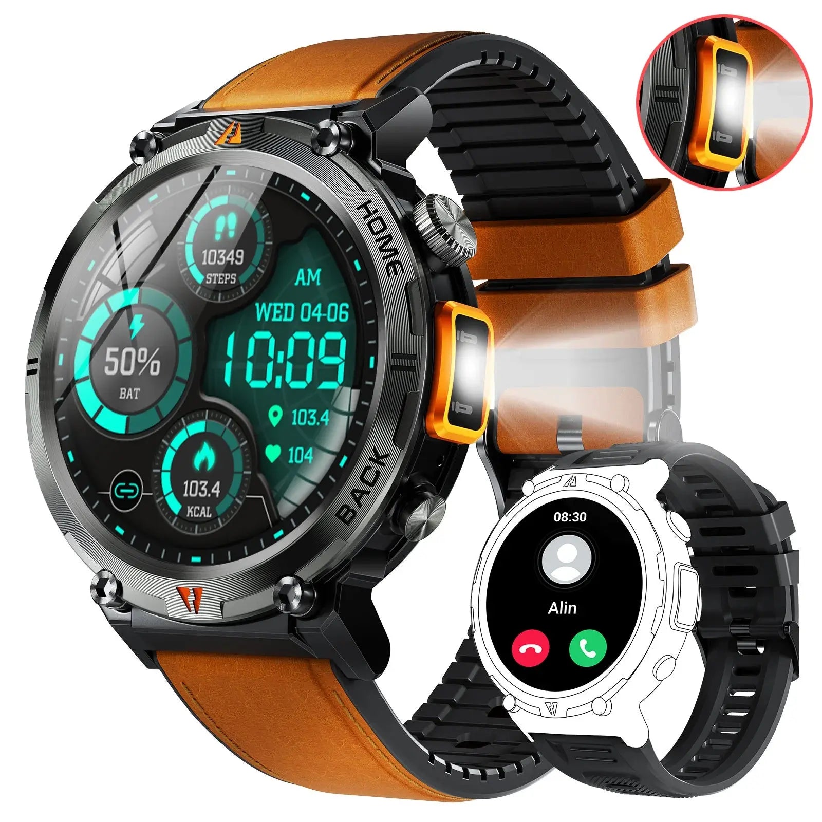 EIGIIS KE3 Bluetooth Call Smart Watch Men Full Touch Screen Health Monitor Clock With Flashlight Men SmartWatch For IOS Android - MaJuah