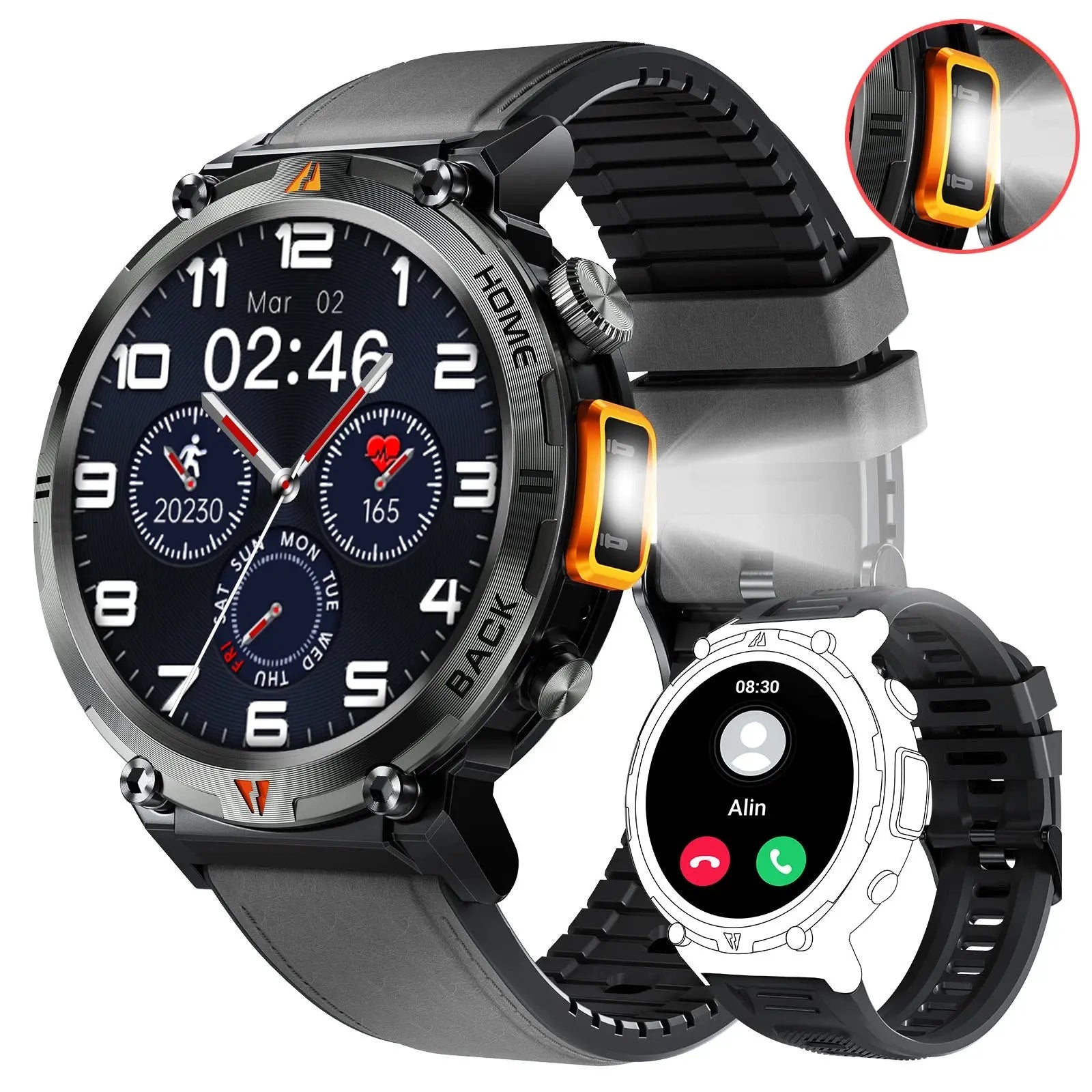 EIGIIS KE3 Bluetooth Call Smart Watch Men Full Touch Screen Health Monitor Clock With Flashlight Men SmartWatch For IOS Android - MaJuah