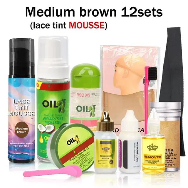 Flechazo Wig Kit 12Pcs Hair Mousse Lace Tinted Spray Lace Wig Glue Remover Hair Wax Stick Lace Melting Band For Lace Front Wigs - MaJuah