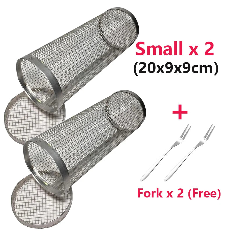 Stainless Steel Rolling Grilling BBQ Basket: Leakproof Mesh Barbecue Rack for Outdoor Picnic & Camping