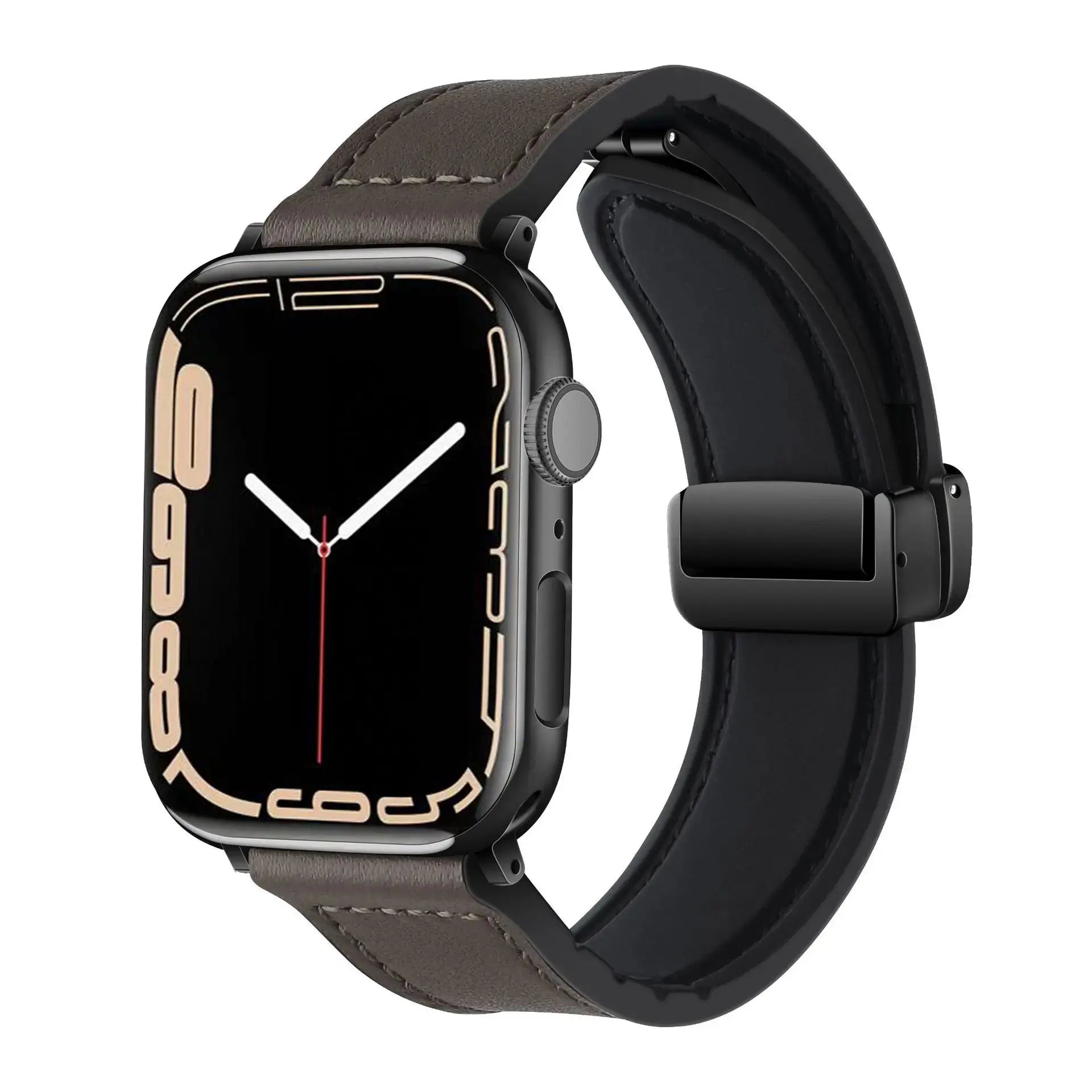 Magnetic Strap for Apple watch band 44mm 40mm 45mm 41mm Genuine Leather+silicone bracelet iWatch series 9 8 7 6 se ultra 2 49mm - MaJuah