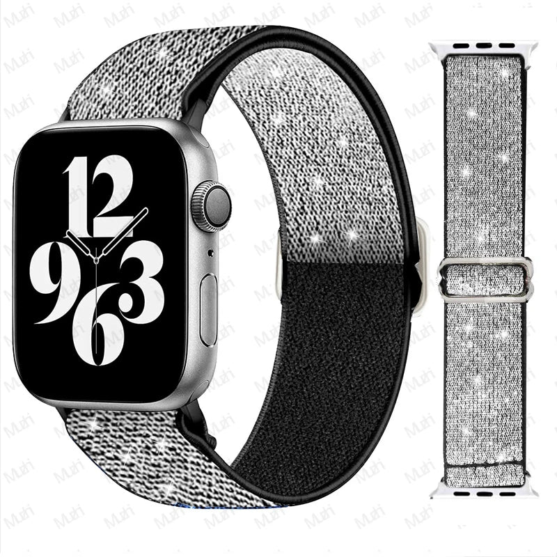 Elastic Strap for Apple Watch Series 9/8/7 6 5 4 Se ultra 2 49mm 41mm 45mm 40mm/44mm pride Nylon loop Shiny Bracelet iWatch Band