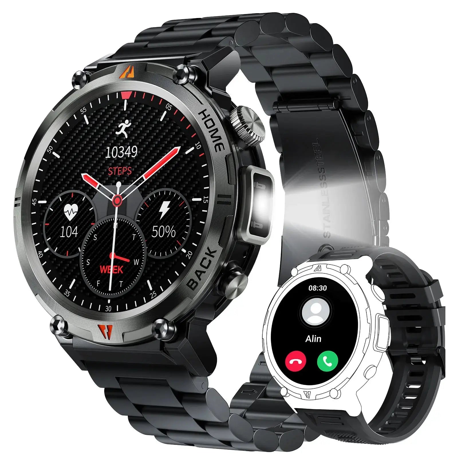 EIGIIS KE3 Bluetooth Call Smart Watch Men Full Touch Screen Health Monitor Clock With Flashlight Men SmartWatch For IOS Android - MaJuah
