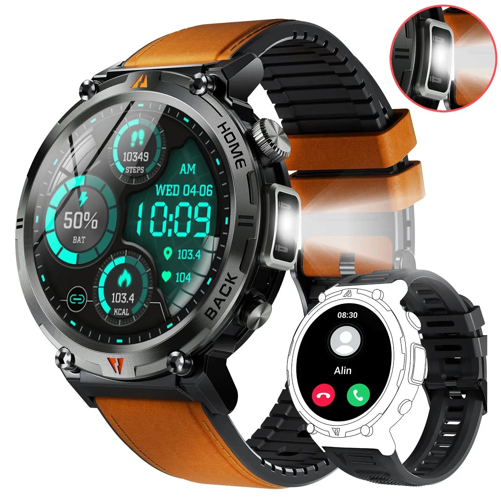 EIGIIS KE3 Bluetooth Call Smart Watch Men Full Touch Screen Health Monitor Clock With Flashlight Men SmartWatch For IOS Android - MaJuah