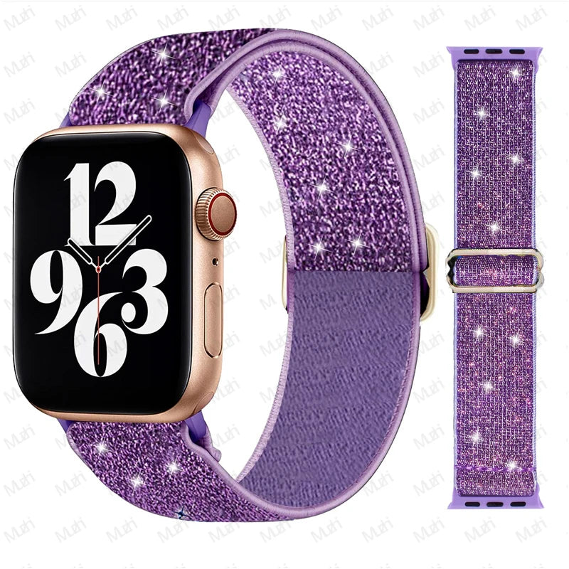 Elastic Strap for Apple Watch Series 9/8/7 6 5 4 Se ultra 2 49mm 41mm 45mm 40mm/44mm pride Nylon loop Shiny Bracelet iWatch Band
