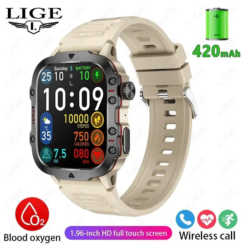 LIGE New Smart Watch 1.96 Inch Screen 420 MAh Bluetooth Call Voice Assistant Watch Sports Fitness Waterproof Smartwatch For Men - MaJuah