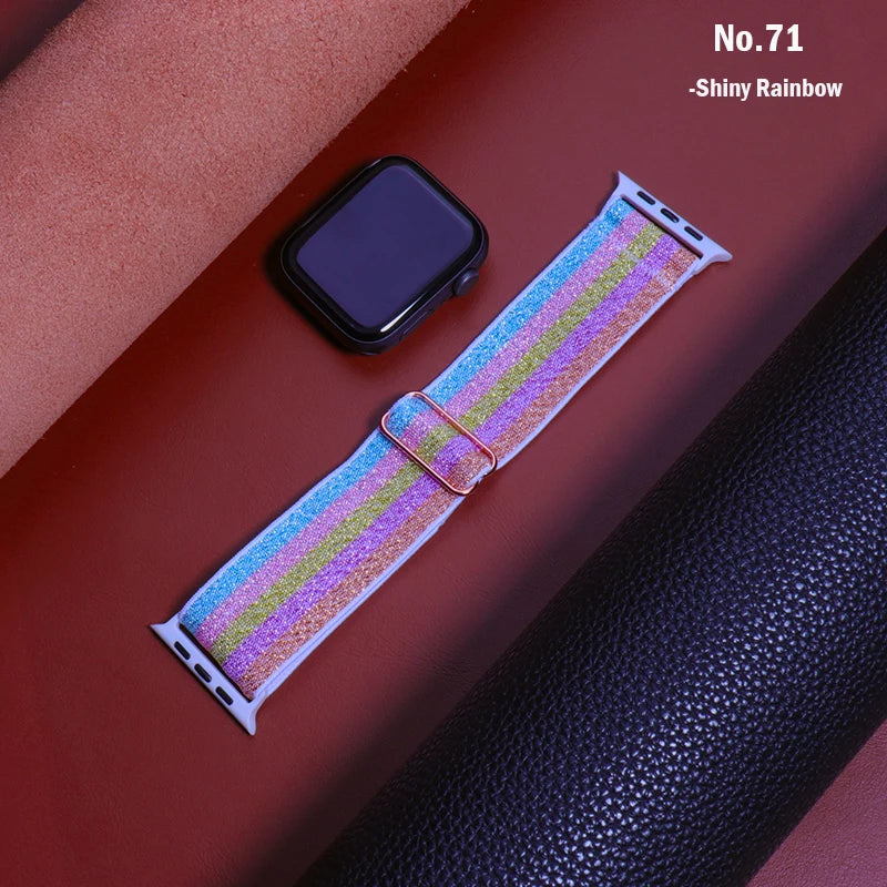 Elastic Strap for Apple Watch Series 9/8/7 6 5 4 Se ultra 2 49mm 41mm 45mm 40mm/44mm pride Nylon loop Shiny Bracelet iWatch Band