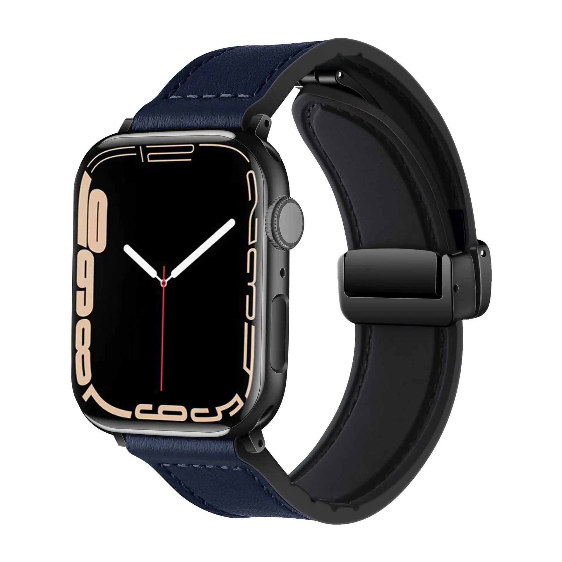 Magnetic Strap for Apple watch band 44mm 40mm 45mm 41mm Genuine Leather+silicone bracelet iWatch series 9 8 7 6 se ultra 2 49mm