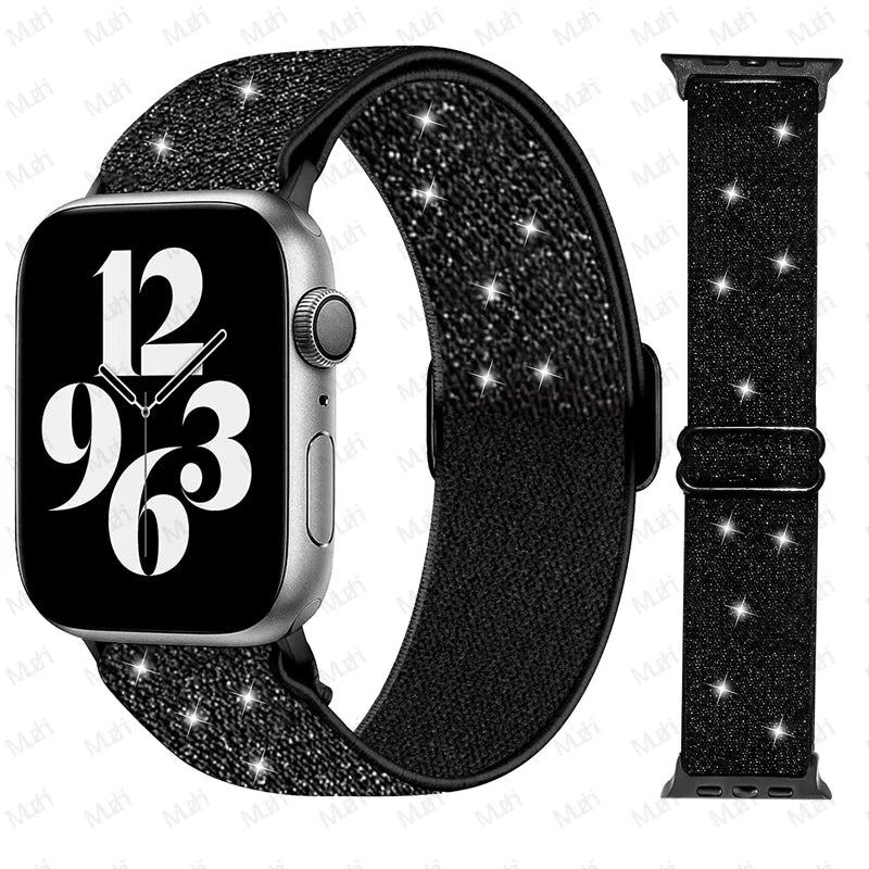 Elastic Strap for Apple Watch Series 9/8/7 6 5 4 Se ultra 2 49mm 41mm 45mm 40mm/44mm pride Nylon loop Shiny Bracelet iWatch Band