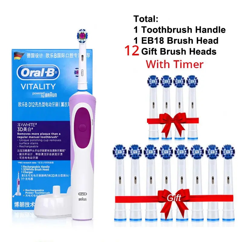 Oral B Electric Toothbrush Adult Rotation Clean Teeth Charging Tooth Brush 3D Whiten Teeth Oral Care Brush With Gift Brush Heads - MaJuah