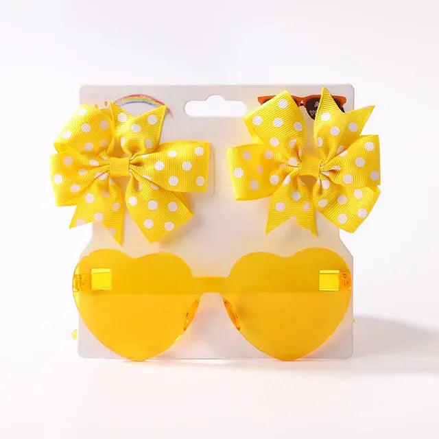 Cute Dot Hairpin and Heart Sunglasses Set for Kids - MaJuah
