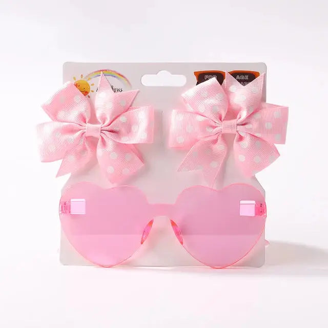 Cute Dot Hairpin and Heart Sunglasses Set for Kids - MaJuah