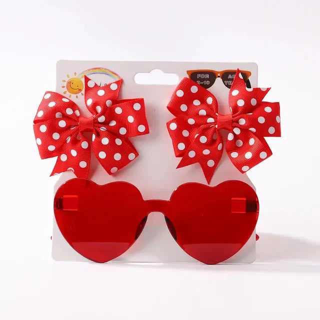 Cute Dot Hairpin and Heart Sunglasses Set for Kids - MaJuah