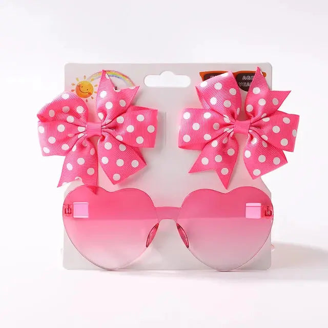 Cute Dot Hairpin and Heart Sunglasses Set for Kids - MaJuah