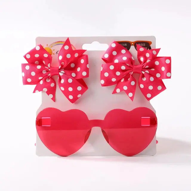 Cute Dot Hairpin and Heart Sunglasses Set for Kids - MaJuah