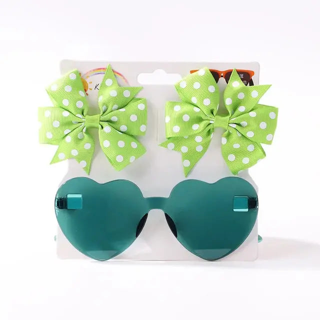 Cute Dot Hairpin and Heart Sunglasses Set for Kids - MaJuah