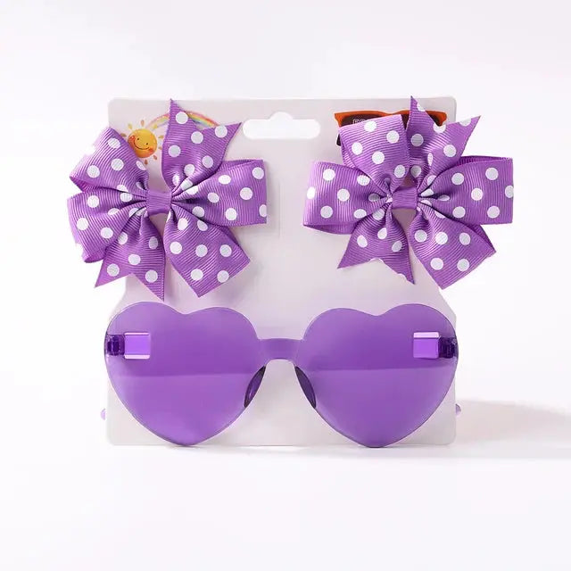 Cute Dot Hairpin and Heart Sunglasses Set for Kids - MaJuah