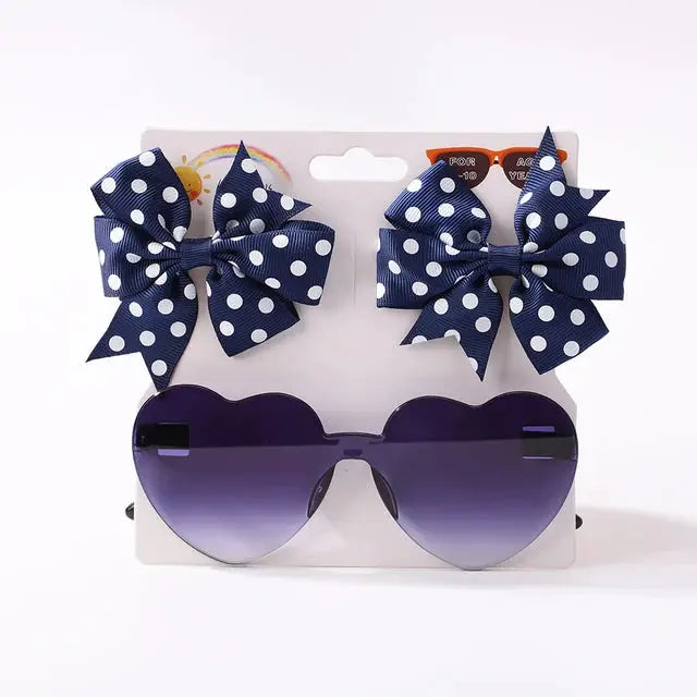 Cute Dot Hairpin and Heart Sunglasses Set for Kids - MaJuah